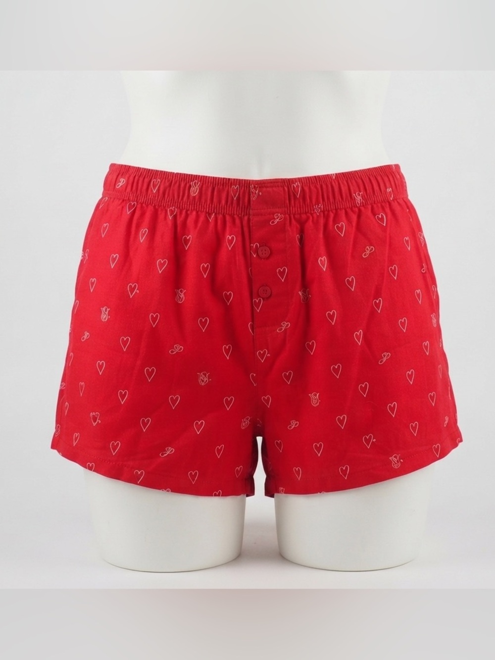 Victoria's Secret PINK Boxer Pajama Shorts XS Red White Heart Print Excellent